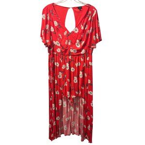 Torrid Red Floral High-Low Maxi Dress/ Overlay/ Shorts & Keyhole Back Size 20W